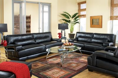 Cindy Crawford Home Bellamy Black Leather 7 Pc Livingroom