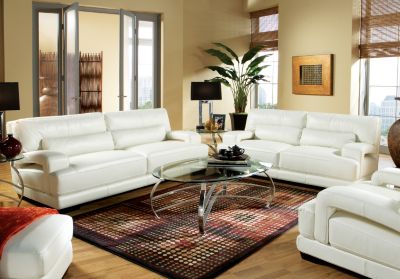Cindy Crawford Home Bellamy Off White Leather 7 Pc Livingroom
