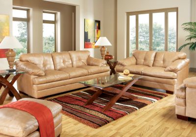 Delfino Beige Leather 7 Pc Livingroom