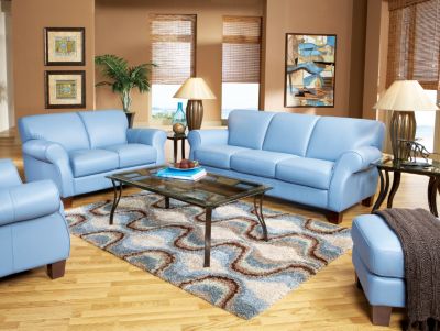 Molina Leather Blue 3 Pc Livingroom
