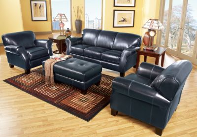Molina Leather Navy Blue 7 Pc Livingroom