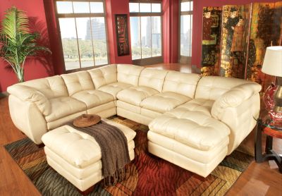 Visconti Beige Leather Right 4 Pc Sectional Livingroom