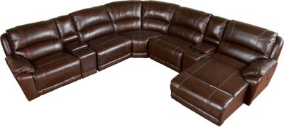 Cindy Crawford Home San Marco Brown Leather Match 7 Pc Power Sectional