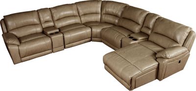 Cindy Crawford Home San Marco Toffee Leather Match 7 Pc Power Sectional