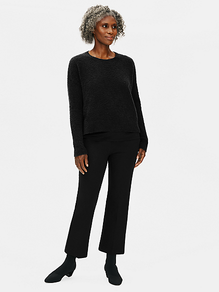 Details about  / NEW EILEEN FISHER Black Lambs Leather Side Stripe Ponte Knit Flare Crop Pants 1X