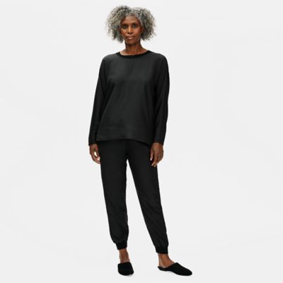 Stretch Crepe with Silk Crew Neck Top | EILEEN FISHER