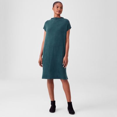 Sueded Cupro Knit Funnel Neck Dress