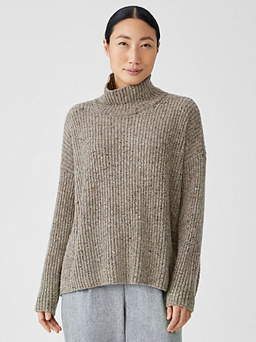 Recycled Cashmere Tweed Turtleneck Box-Top