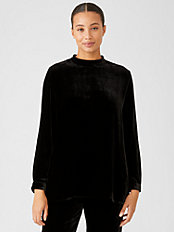 NWT $278 Eileen Fisher BLACK  Velvet Mock Neck Short-sleeve Top 1X 2X 3X
