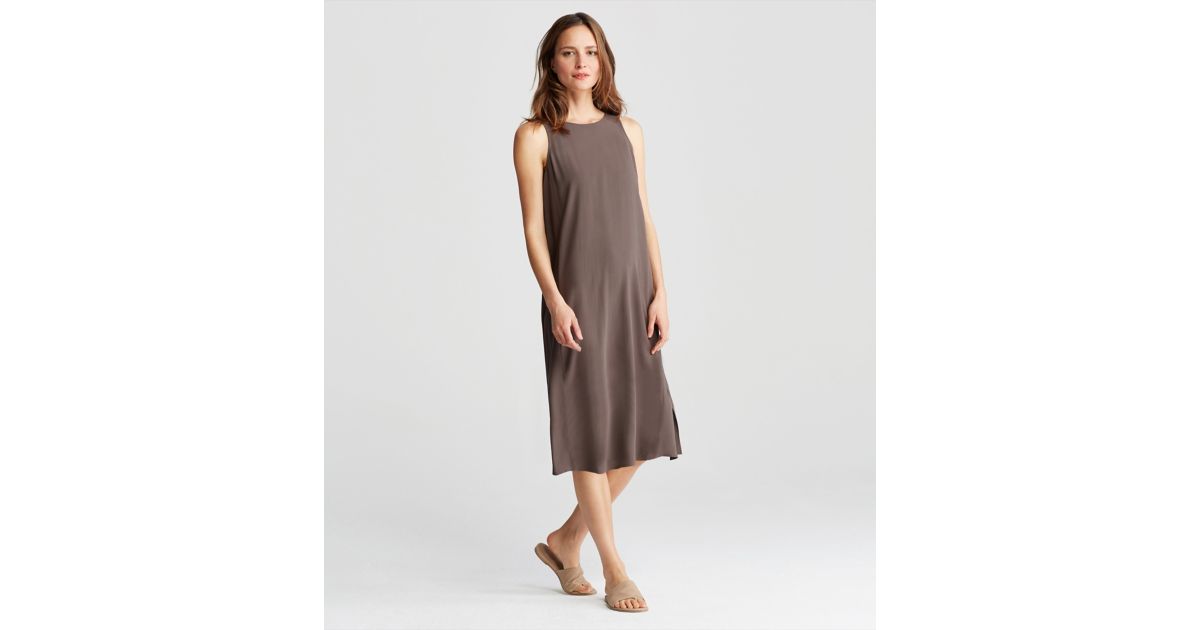 Round Neck Sleeveless Dress in Silk Georgette Crepe | EILEEN FISHER