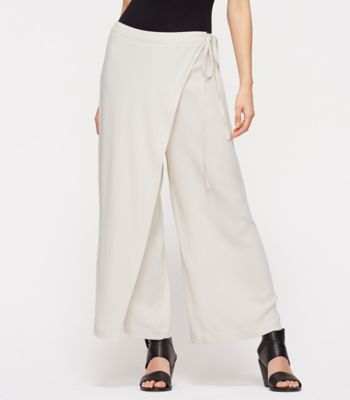 Wide-Leg Cropped Wrap Pant with Tie in Silk Georgette Crepe