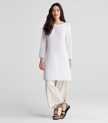 Exclusive Bateau Neck Tunic in Natural-Dyed Organic Handkerchief Linen ...