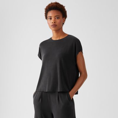 Sandwashed Cupro Knit Boxy Top | EILEEN FISHER