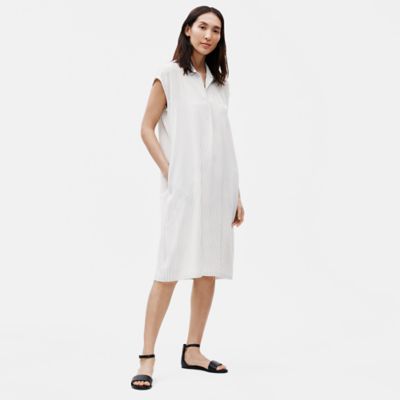 Silk Crepe de Chine Striped Shirtdress | EILEEN FISHER