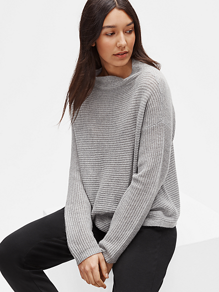 Details about   NWT $238 Eileen Fisher PARFAIT or DOVE Funnel Neck Cotton Shine Top Sweater L/XL
