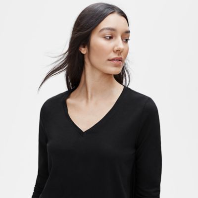 Organic Cotton Jersey V-Neck Top | EILEEN FISHER