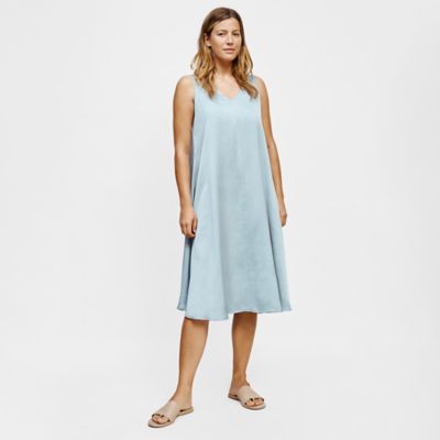 Washed Silk Organic Cotton V-Neck Dress | EILEEN FISHER