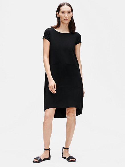 NWT $338 Eileen Fisher BLACK Velvet Short Sleeve Bateau Neck Step Dress S M L