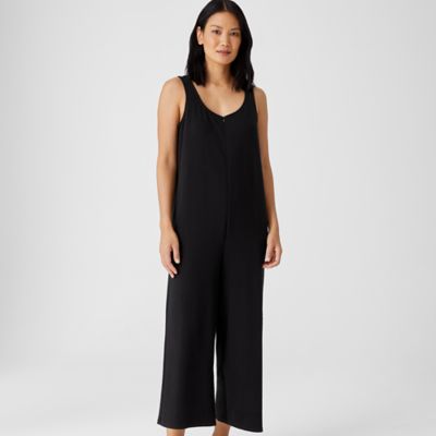 Cozy Brushed Terry Cropped Jumpsuit Black | EILEEN FISHER