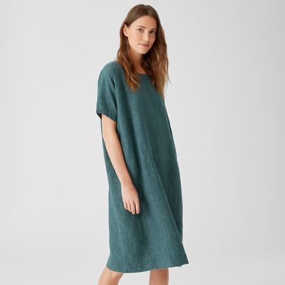 Washed Organic Linen Delave Dress Aegean | EILEEN FISHER