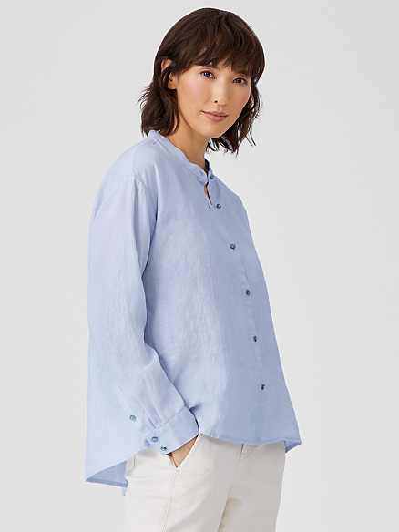 Eileen Fisher Womens Mandarin Collar Button Down Tunic Top Shirt BHFO 9681