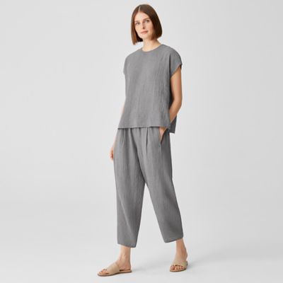 Puckered Organic Linen Lantern Pant Moon | EILEEN FISHER