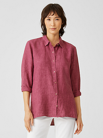 Washed Organic Linen Delave Classic Collar Shirt   