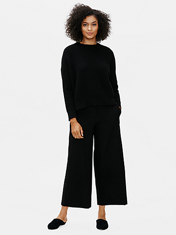 Soft Wool Flannel Wide-Leg Ankle Pant