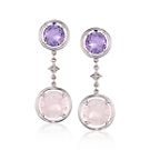 Amethyst and 5.95 ct. t.w. Rose Quartz Drop Earrings in Sterling Silver